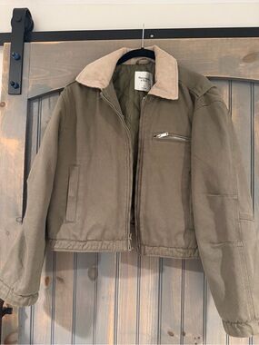 Abercrombie & Fitch Olive Canvas Jacket with Corduroy Collar